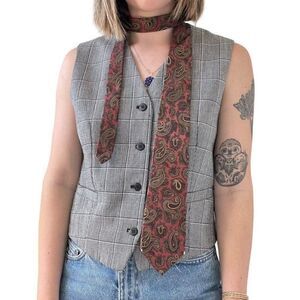 Vintage 1980s Christian Dior Red Brown Paisley Silk Dark Academia Preppy Tie